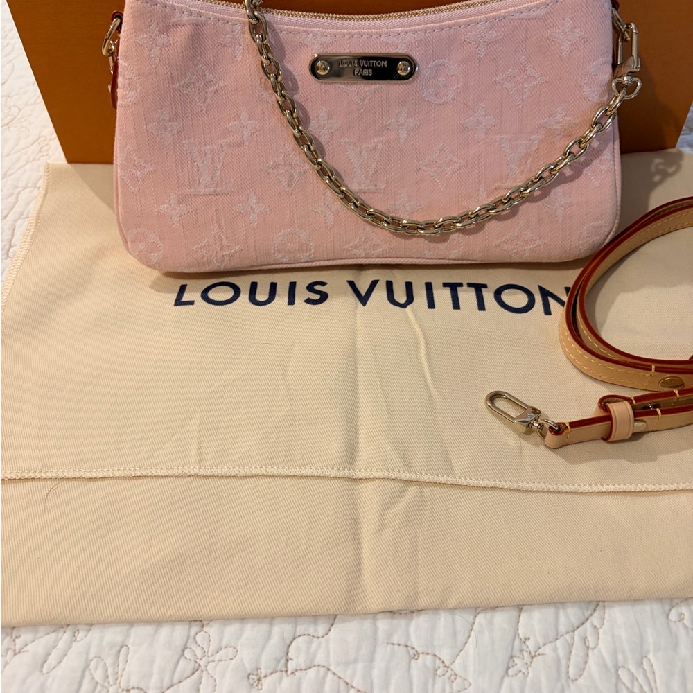 Louis Vuitton Liv Pochette Pink Monogram Denim Shoulder Bag with Gold Chain